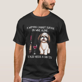 Shihzu und Wein Lustiger Hund Retro T-Shirt