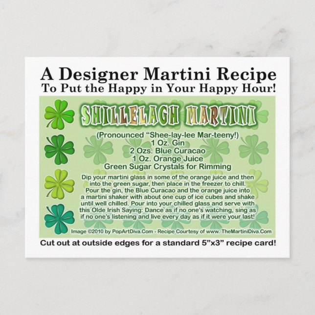 Shillelagh St. Patrick's Day Martini Rezept Card Postkarte (Vorderseite)