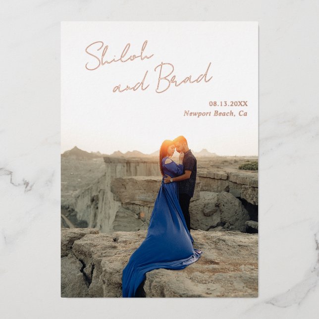 Shiloh Modern Elegante Wedding Save the Date Folieneinladung (Vorderseite)