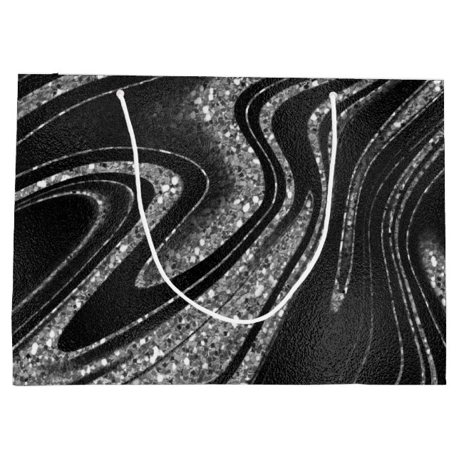 Shimmer Black Sparkle Glitzer Große Geschenktüte (Rückseite)