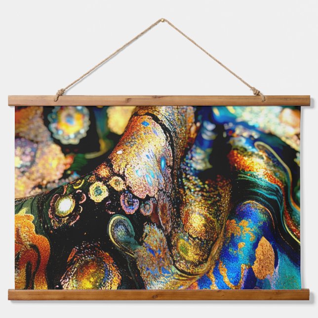 Shimmer-Blatt Wandteppich Mit Holzrahmen (Vorne)