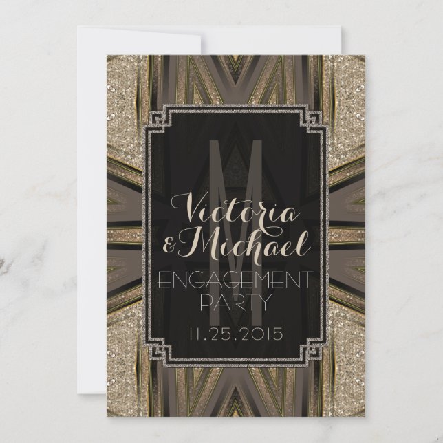 Shimmer Chic Art Deco Engagement Party Einladungen (Vorderseite)