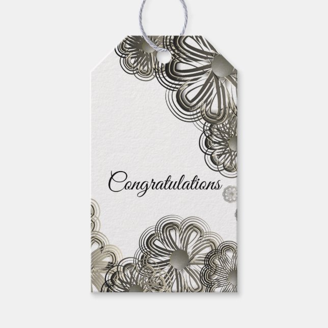 Shimmer silber florale Gratulationen Tag Geschenkanhänger (Vorderseite)