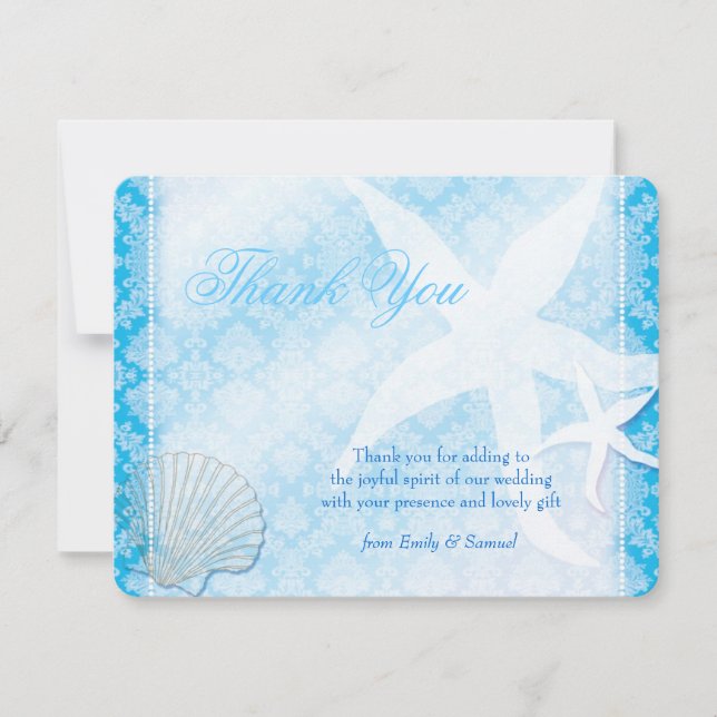 Shimmering Blue Beach Wedding Dankeschön Card Dankeskarte (Vorderseite)