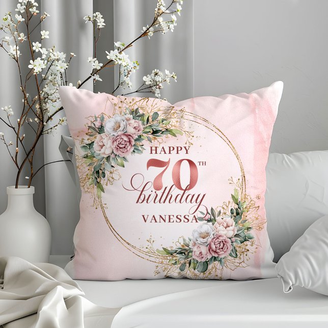 Shimmering Dusty Pink Boho Pillow 70th Birthday   Kissen (Shimmering Dusty Pink Boho Pillow 70th Birthday Pillow)