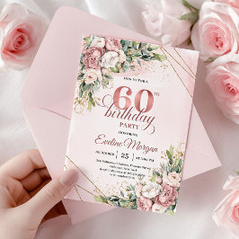 Shimmering Dusty Pink Floral Rose Gold 60 Birthday Einladung