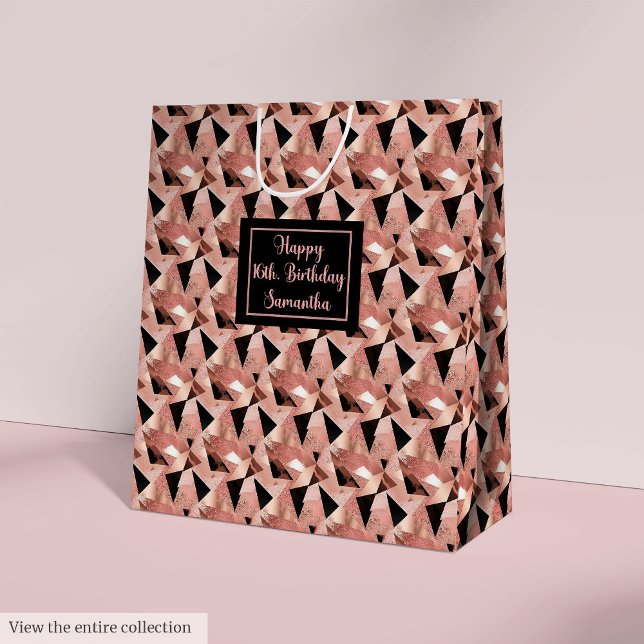 Shimmering Gift Bag Trendy Rose Gold and Black Mittlere Geschenktüte (Shimmering Gift Bag Trendy Rose Gold and Black)
