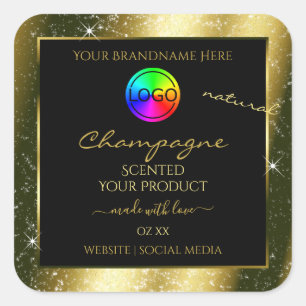 Shimmering Gold Glitzer Frame Produktetikett und L Quadratischer Aufkleber