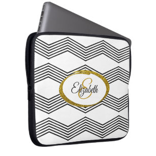 Shimmering Gold Imitats Glitzer & Zig Zag Muster Laptopschutzhülle