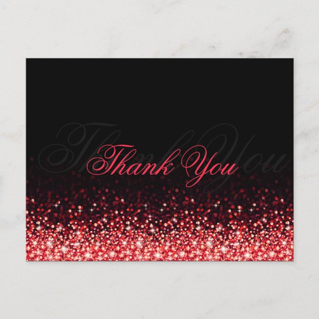 Shimmering Red Glitzer Black Danke Postcard Postkarte (Vorderseite)