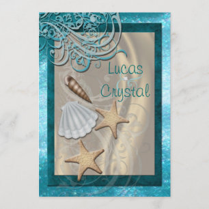 Shimmering Seashell Aquamarin Beach Hochzeitseinla Einladung