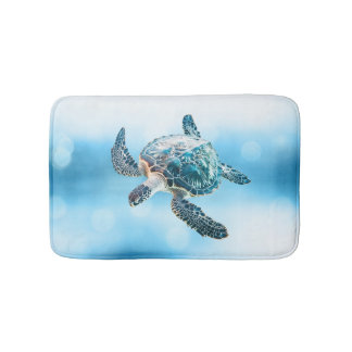 Shimmering Turquoise Sea Turtle | Coastal Badematte