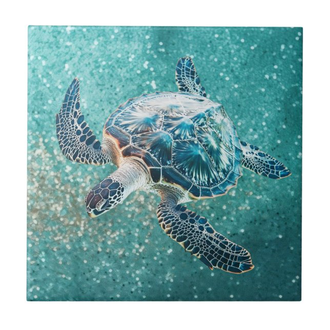 Shimmering Turquoise Sea Turtle | Coastal Fliese (Vorderseite)