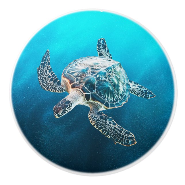 Shimmering Turquoise Sea Turtle | Coastal Keramikknauf (Vorderseite)