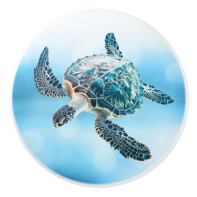 Shimmering Turquoise Sea Turtle | Coastal Keramikknauf (Vorderseite)