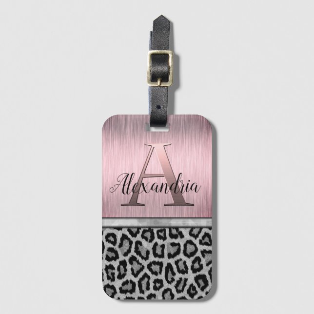 Shimmerpink Blush Monogram Leopard Gepäckanhänger (Vorderseite Vertikal)