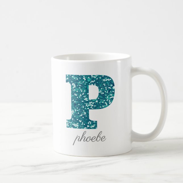 Shimmery Aqua Letter P Name Tasse (Rechts)