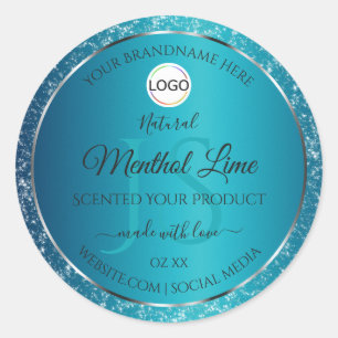 Shimmery Aquamarine Logoinitials Glitzer Produktma Runder Aufkleber