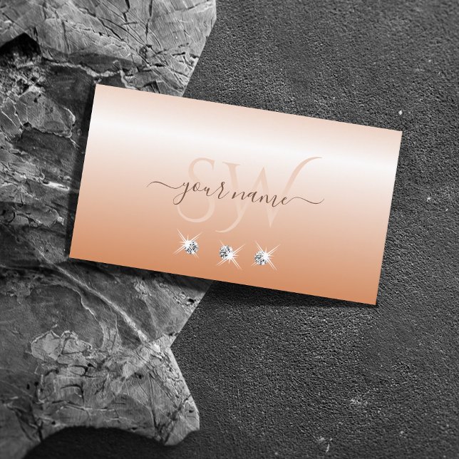 Shimmery Coral Ombre Sparkling Diamonds Initials Visitenkarte (Von Creator hochgeladen)
