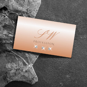 Shimmery Coral Ombre Sparkling Diamonds Monogram Visitenkarte