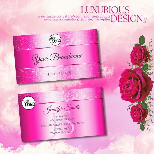 Shimmery Girly Pink Funkelnd Glitzer Logo-Initiale Visitenkarte (Von Creator hochgeladen)