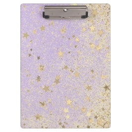 Shimmery Glittery Gold Stars auf dem Lavendel Note Klemmbrett
