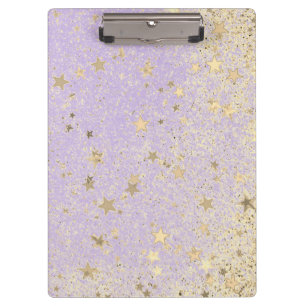 Shimmery Glittery Gold Stars auf dem Lavendel Note Klemmbrett