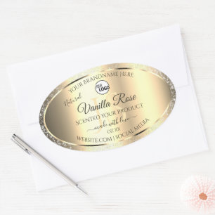 Shimmery Gold Glitzer Initials Product Labels Logo Ovaler Aufkleber
