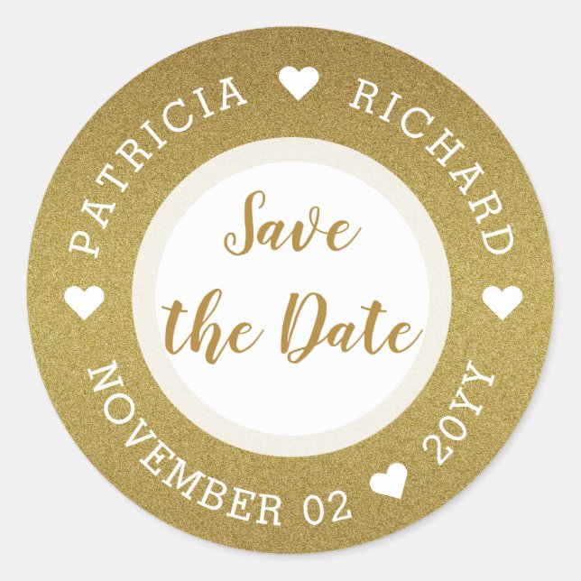 Shimmery Gold Glitzer Wedding Save the Date Runder Aufkleber (Vorderseite)