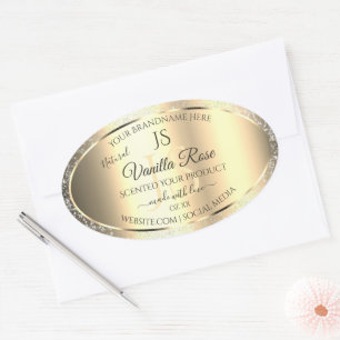 Shimmery Gold Soft Glitzer Initials Product Labels Ovaler Aufkleber