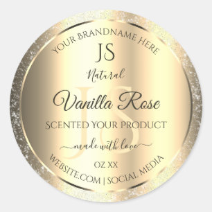 Shimmery Gold Soft Glitzer Initials Product Labels Runder Aufkleber