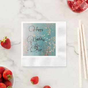 Shimmery Gold Stars am Aquamarinen Geburtstag Serviette