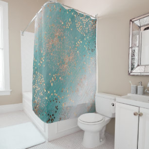 Shimmery Gold Stars auf Aquamarin Duschvorhang