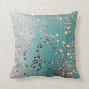 Shimmery Gold Stars auf Aquamarin  Kissen