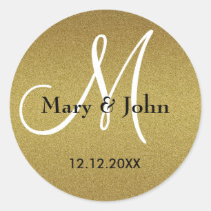 Shimmery Gold Wedding Monogram Siegel Runder Aufkleber