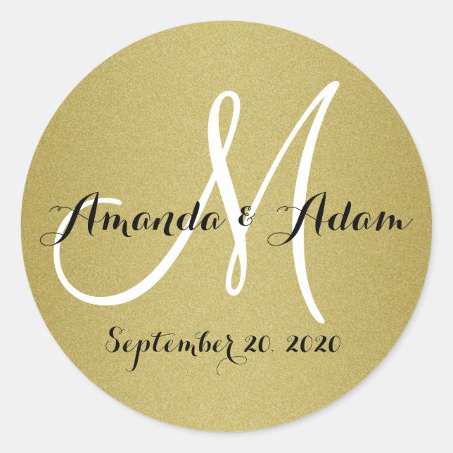 Shimmery Gold Wedding Monogram Siegel Sticker (Vorderseite)