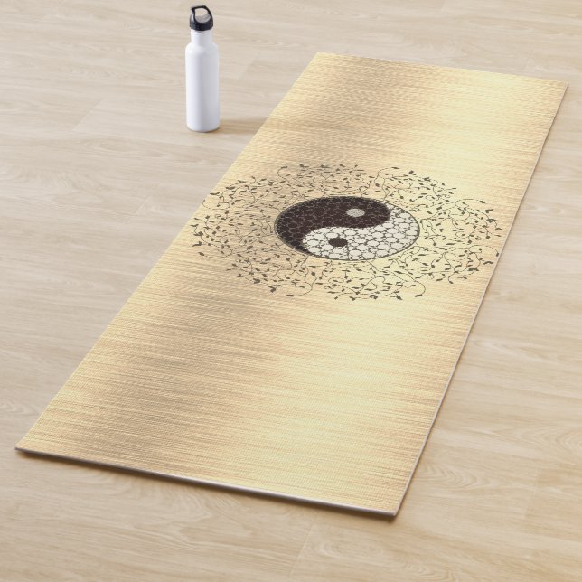 Shimmery Gold Yin Yang Leafy Wreath Yogamatte (Beispiel)