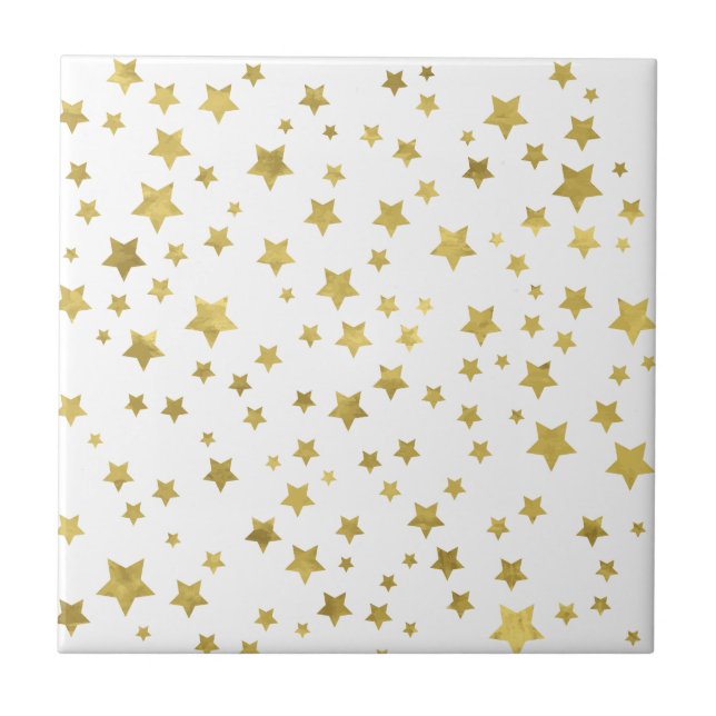 Shimmery Goldstars Golden Star Pattern Fliese (Vorderseite)