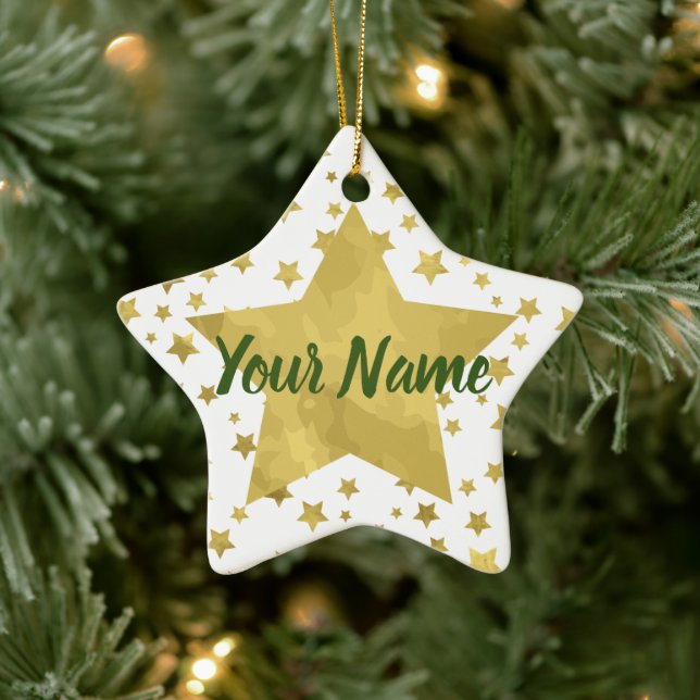 Shimmery Goldstars Golden Star Pattern Keramik Ornament (Baum)
