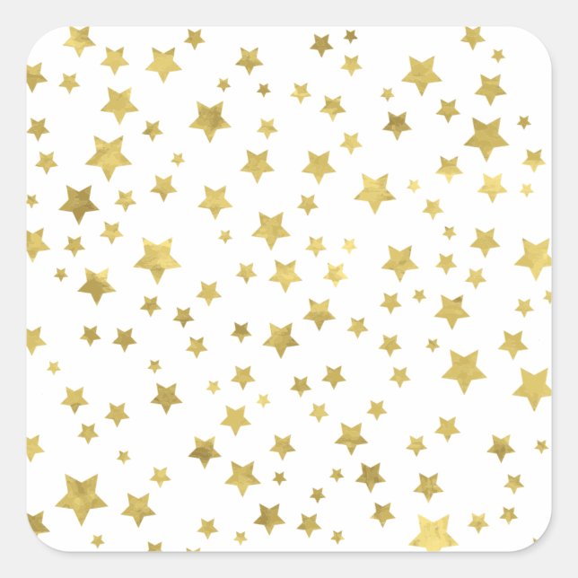 Shimmery Goldstars Golden Star Pattern Quadratischer Aufkleber (Vorderseite)