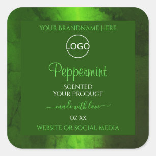 Shimmery Green Marble Modern Product Labels Logo Quadratischer Aufkleber