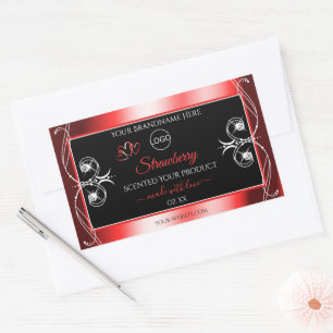 Shimmery Jewels Ruby Red Black Product Labels Logo Rechteckiger Aufkleber