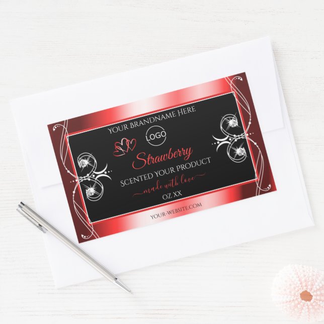 Shimmery Jewels Ruby Red Black Product Labels Logo Rechteckiger Aufkleber (Umschlag)