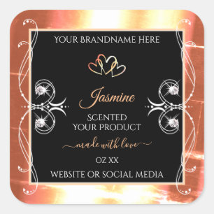 Shimmery Lachs Cream Product Labels Jewels Black Quadratischer Aufkleber