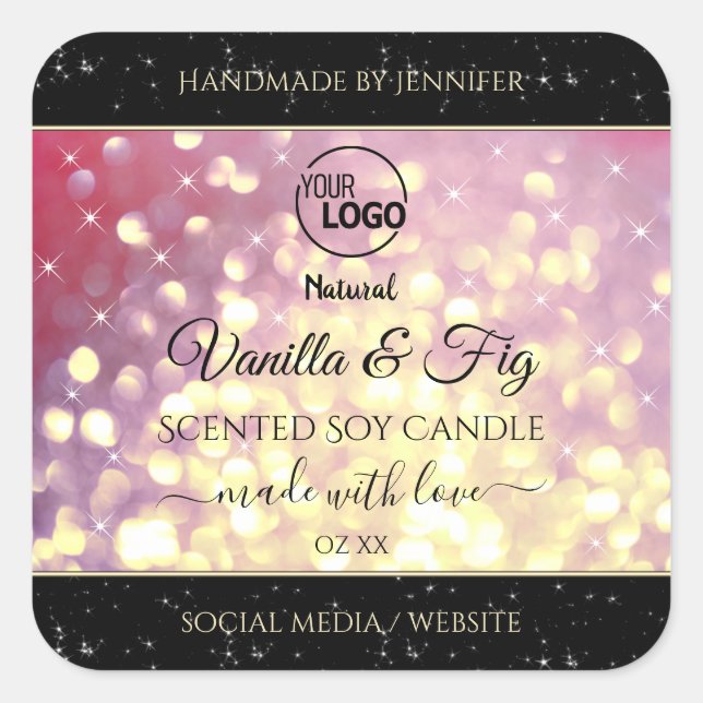 Shimmery Lila-Gold-Glitzer-Logo-Produktkennzeichnu Quadratischer Aufkleber (Vorderseite)
