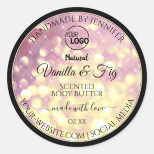 Shimmery Lila-Gold-Glitzer-Logo-Produktkennzeichnu Runder Aufkleber