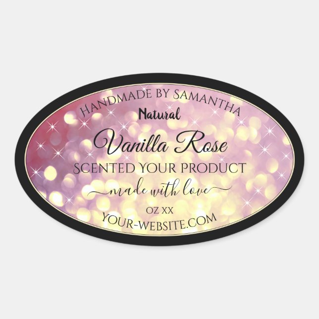 Shimmery Lila Gold Glitzer Sparkle Produktkennzeic Ovaler Aufkleber (Vorderseite)