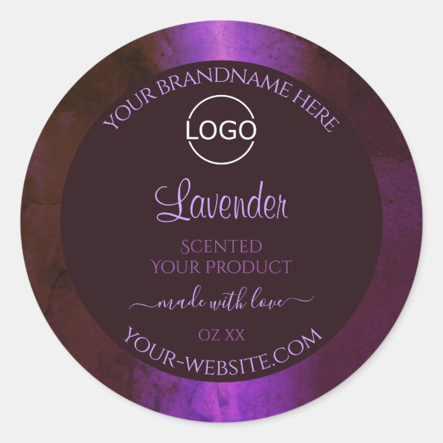 Shimmery Lila Marble Elegante Product Labels Logo Runder Aufkleber (Vorderseite)