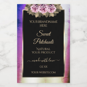 Shimmery Lila Marmorfloral-Schwarze Produktzeichen Lebensmitteletikett