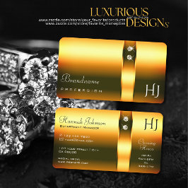 Shimmery Orange Gradient Verziert Diamonds Monogra Visitenkarte